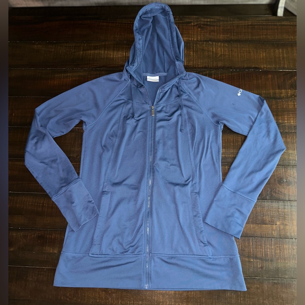 Columbia Women's Lightweight Long Blue Hooded Zip Up Jacket
